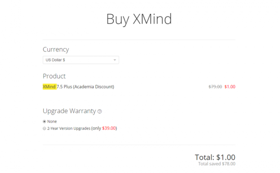 教育福利 ：XMind —— 思维导图软件1刀购 [$79→$1]